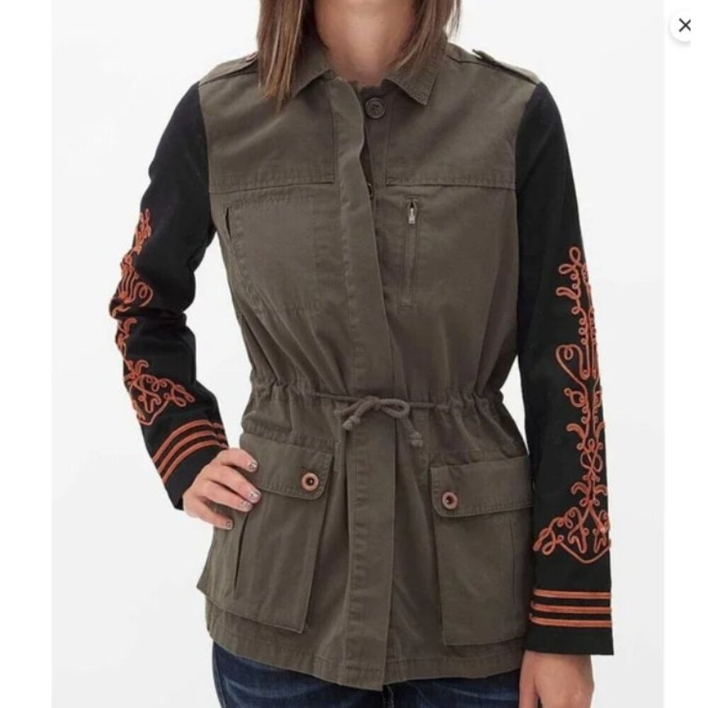 White Crow Olive Embroidered Sleeve Utility Jacket